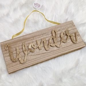 Wonder wood & sparkly gold glitter decor sign